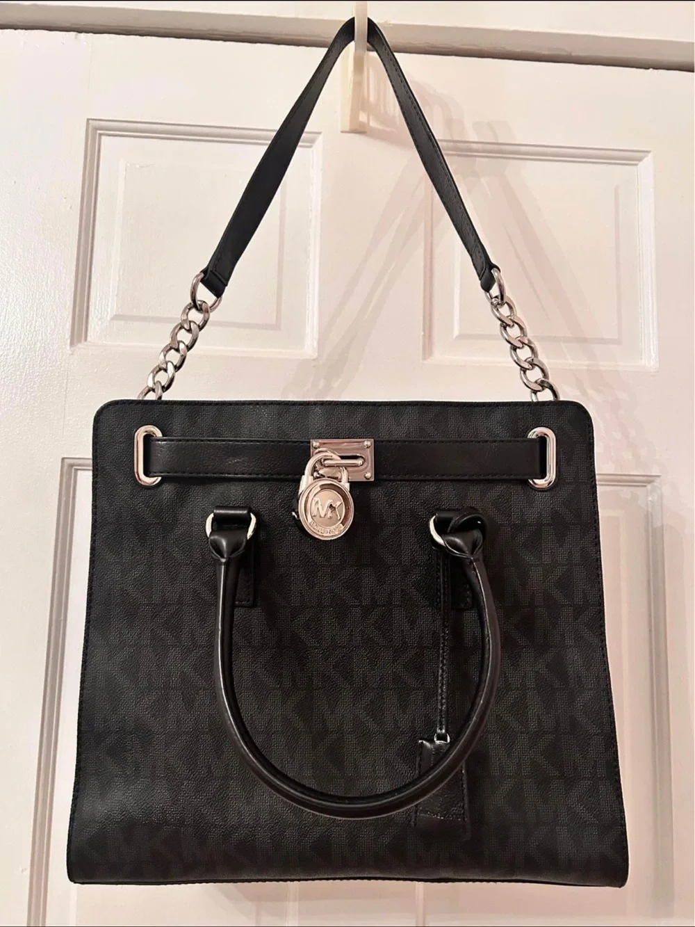 Michael Kors Black Logo Leather Satchel